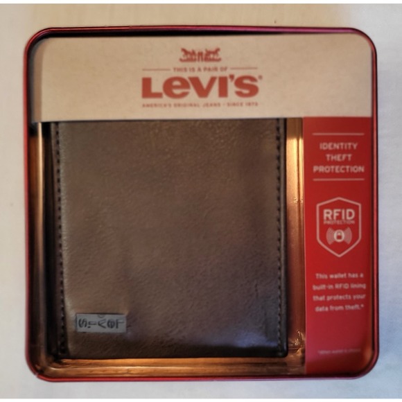 Portafoglio Uomo Levi's Batwing Bifold ID – Pelle Pieno Fiore, 6 Scomparti, Finestra Identità